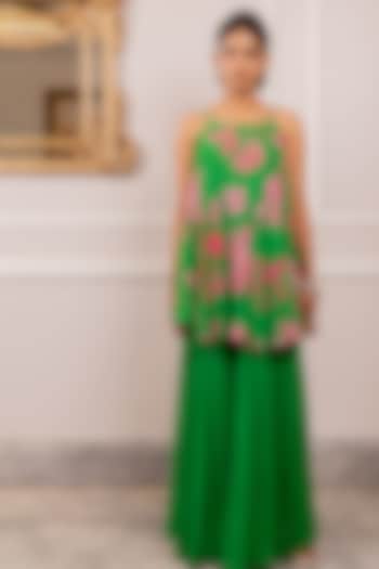 Green Georgette Palazzo Pant Set by Paulmi & Harsh at Pernia's Pop Up Shop