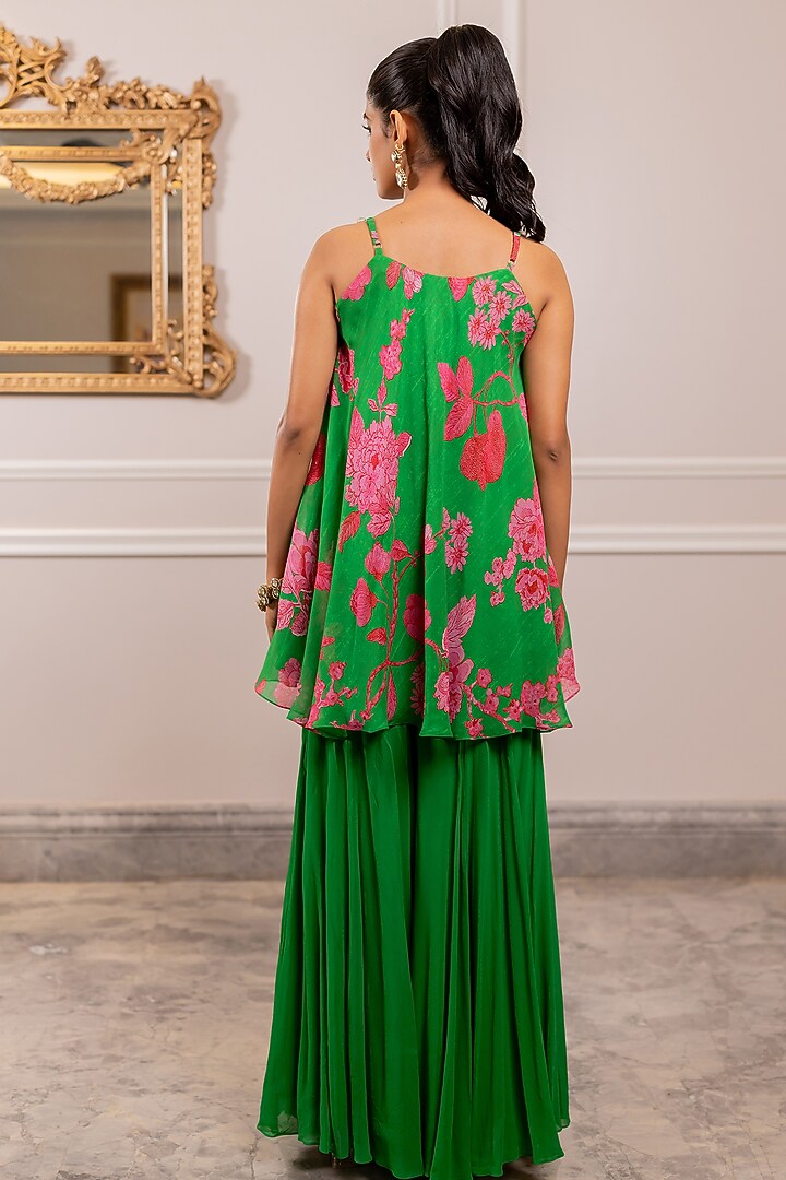Green Georgette Palazzo Pant Set by Paulmi & Harsh at Pernia's Pop Up Shop