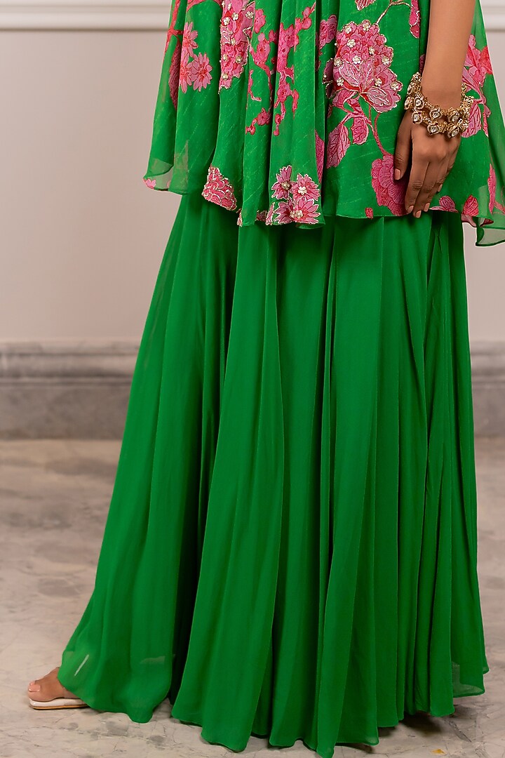 Green Georgette Palazzo Pant Set by Paulmi & Harsh at Pernia's Pop Up Shop
