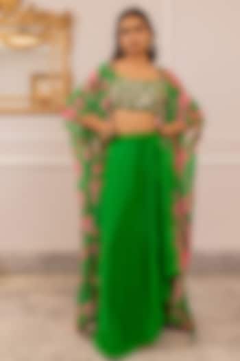 Green Georgette Floral Printed Kalidar Jacket Set by Paulmi & Harsh at Pernia's Pop Up Shop