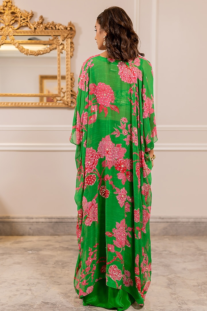 Green Georgette Floral Printed Kalidar Jacket Set by Paulmi & Harsh at Pernia's Pop Up Shop