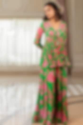 Green Georgette Palazzo Pant Set by Paulmi & Harsh at Pernia's Pop Up Shop
