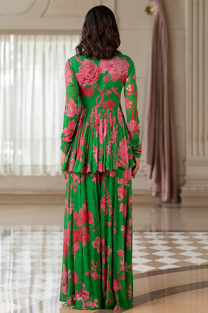 Green Georgette Palazzo Pant Set by Paulmi & Harsh at Pernia's Pop Up Shop