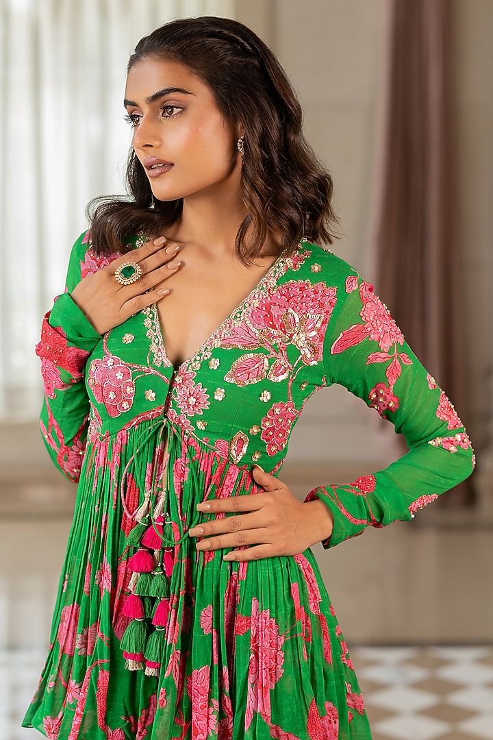Green Georgette Palazzo Pant Set by Paulmi & Harsh at Pernia's Pop Up Shop