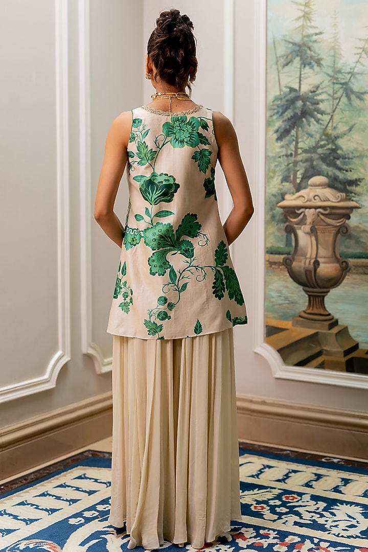 Ivory Georgette Party Wear Sharara Set by Paulmi & Harsh at Pernia's Pop Up Shop