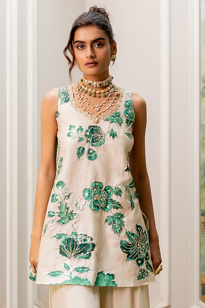 Ivory Georgette Party Wear Sharara Set by Paulmi & Harsh at Pernia's Pop Up Shop