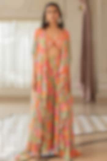 Multi-Colored Georgette Floral Printed Jacket Set by Paulmi & Harsh at Pernia's Pop Up Shop