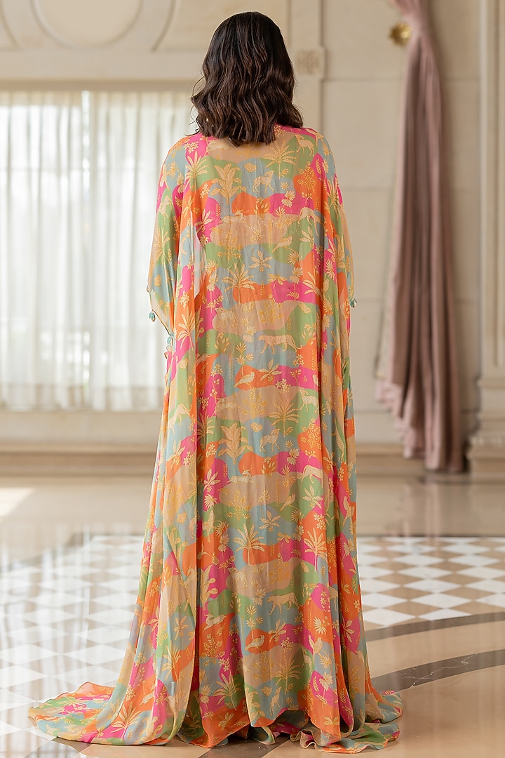 Multi-Colored Georgette Floral Printed Jacket Set by Paulmi & Harsh at Pernia's Pop Up Shop