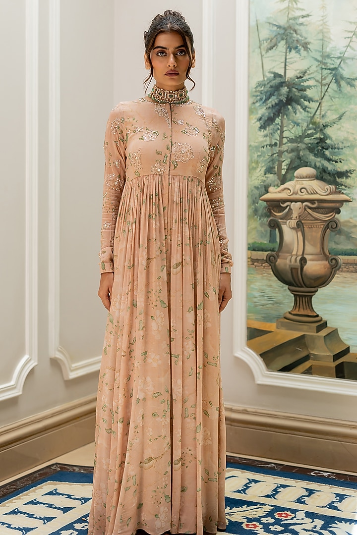 Old Rose Georgette Floral Printed Party Wear Anarkali by Paulmi & Harsh at Pernia's Pop Up Shop