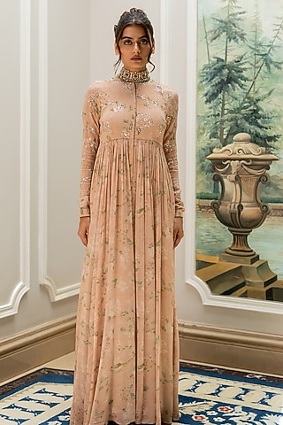 Old Rose Georgette Floral Printed Anarkali by Paulmi & Harsh