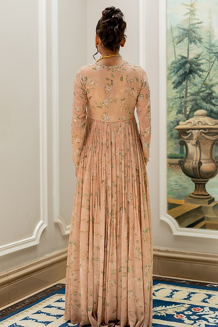 Old Rose Georgette Floral Printed Party Wear Anarkali by Paulmi & Harsh at Pernia's Pop Up Shop