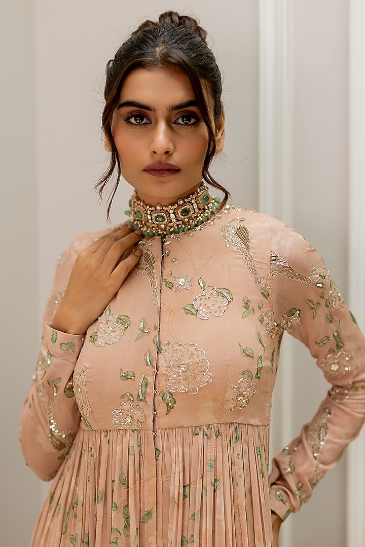 Old Rose Georgette Floral Printed Party Wear Anarkali by Paulmi & Harsh at Pernia's Pop Up Shop
