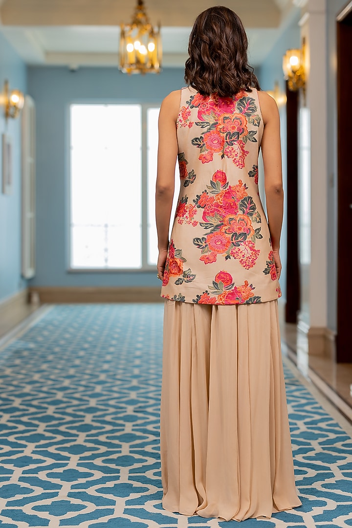 Old Rose Chiniya Silk Floral Printed Kurta Set by Paulmi & Harsh at Pernia's Pop Up Shop