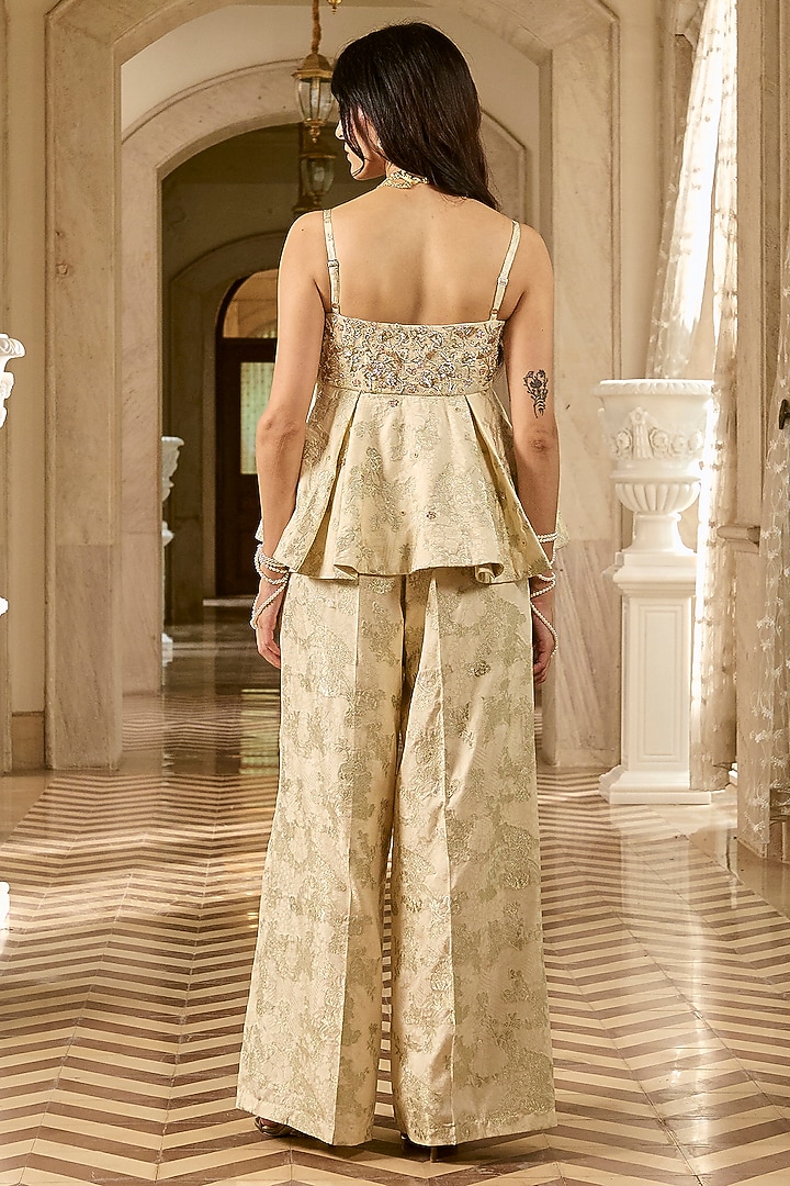 Ivory Jacquard Zardosi Embroidered Co-Ord Set by Paulmi & Harsh at Pernia's Pop Up Shop