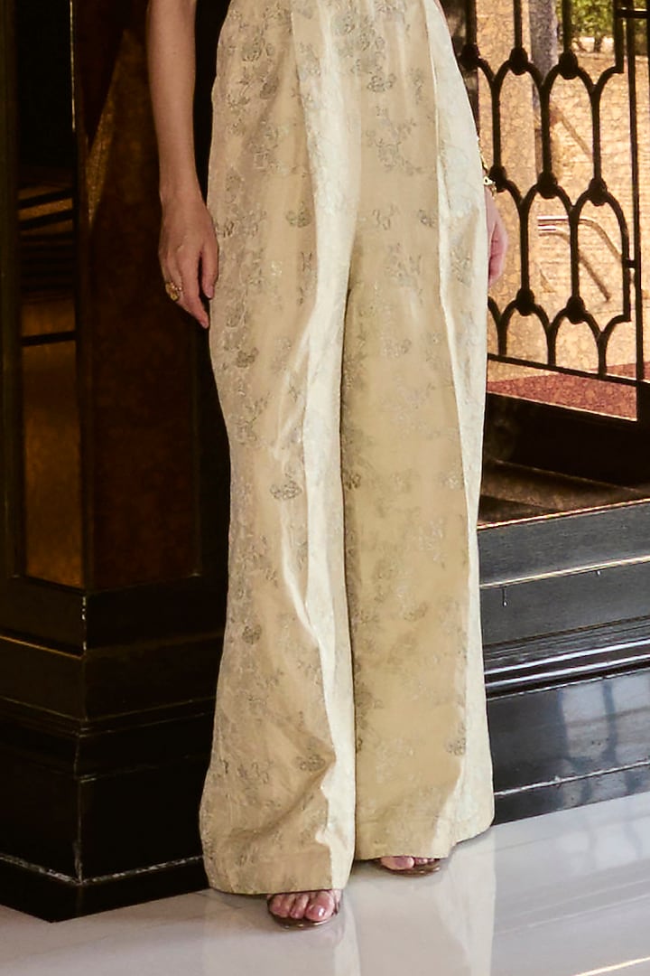 Ivory Jacquard Embroidered Jumpsuit by Paulmi & Harsh at Pernia's Pop Up Shop