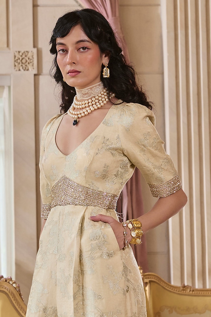 Ivory Jacquard Embroidered Jumpsuit by Paulmi & Harsh at Pernia's Pop Up Shop