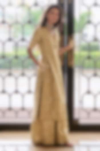 Chicory-Colored Jacquard Hand Embroidered Kurta Set by Paulmi & Harsh at Pernia's Pop Up Shop