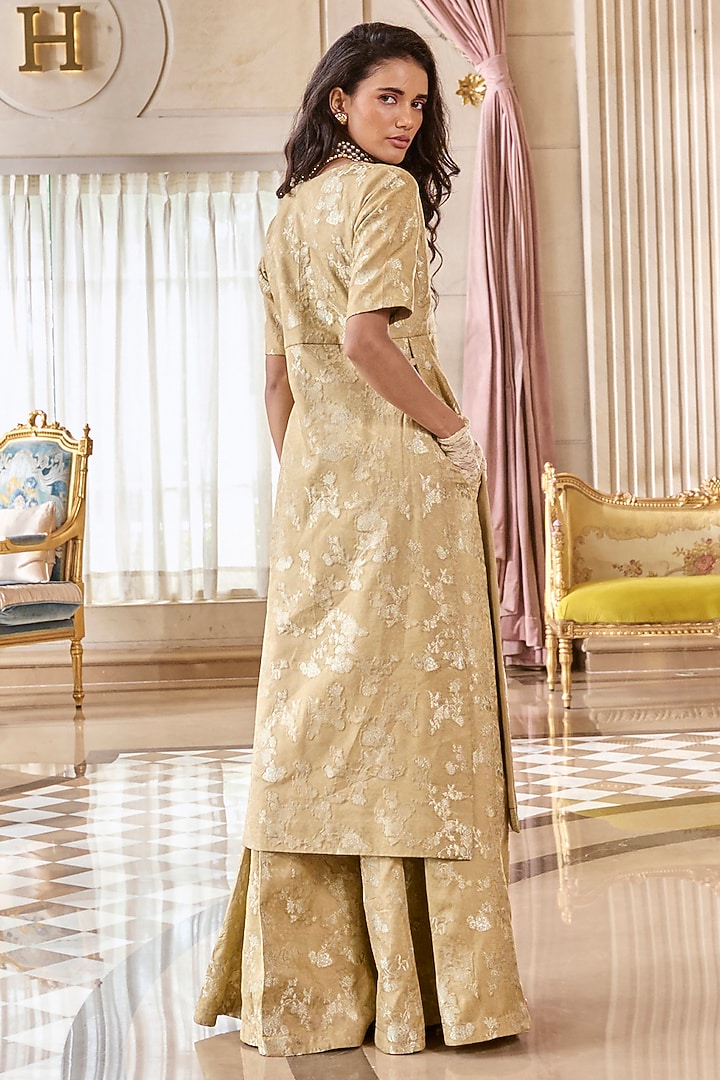 Chicory-Colored Jacquard Hand Embroidered Kurta Set by Paulmi & Harsh at Pernia's Pop Up Shop