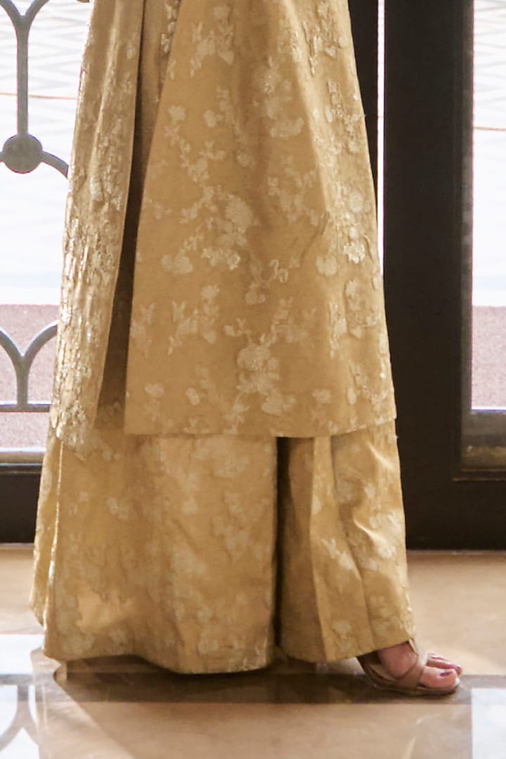 Chicory-Colored Jacquard Hand Embroidered Kurta Set by Paulmi & Harsh at Pernia's Pop Up Shop