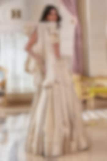 Pearl Grey Jacquard Hand Embroidered Wedding Lehenga Set by Paulmi & Harsh at Pernia's Pop Up Shop