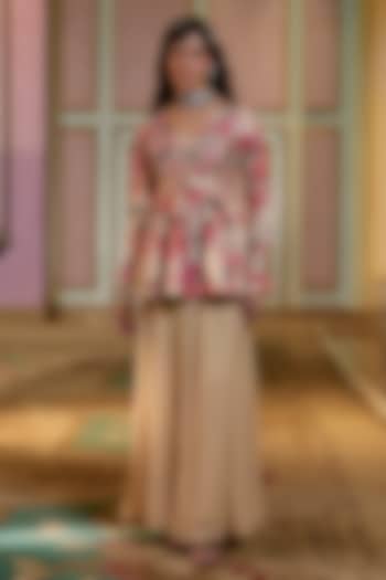 Chicory-Colored Chiniya Silk Floral Printed Co-Ord Set by Paulmi & Harsh at Pernia's Pop Up Shop