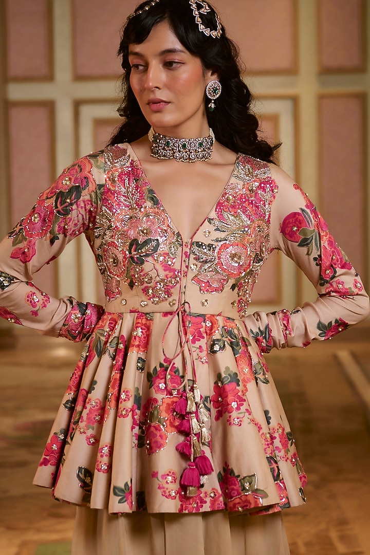 Chicory-Colored Chiniya Silk Floral Printed Co-Ord Set by Paulmi & Harsh at Pernia's Pop Up Shop