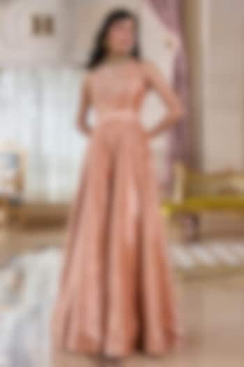 Rose Bud Jacquard Beads Embroidered Jumpsuit by Paulmi & Harsh at Pernia's Pop Up Shop