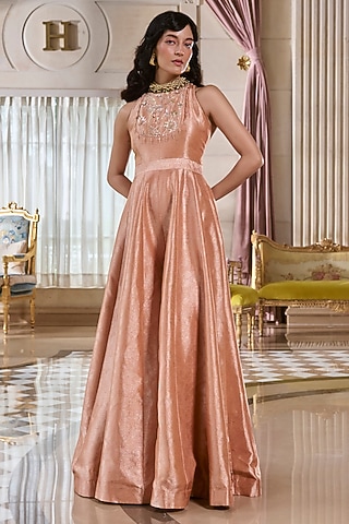 Rose Bud Jacquard Beads Embroidered Jumpsuit by Paulmi & Harsh