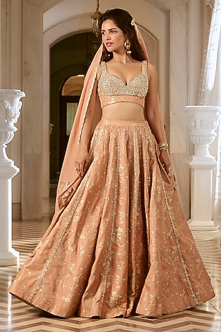 silk lacha dress Nesavu Dress Lacha Girls Beige Kora Silk Cotton Lehenga Choli Peacock Embroidery Dupatta The Nesavu