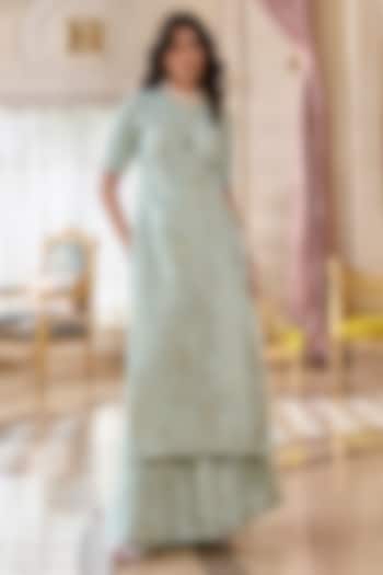 Mint Green Jacquard Straight Kurta Set by Paulmi & Harsh at Pernia's Pop Up Shop