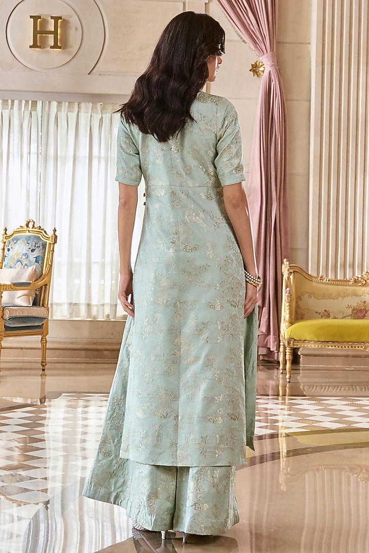 Mint Green Jacquard Straight Kurta Set by Paulmi & Harsh at Pernia's Pop Up Shop