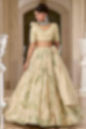 Ivory & Green Pure Organza Hand Embroidered Wedding Lehenga Set by Paulmi & Harsh at Pernia's Pop Up Shop