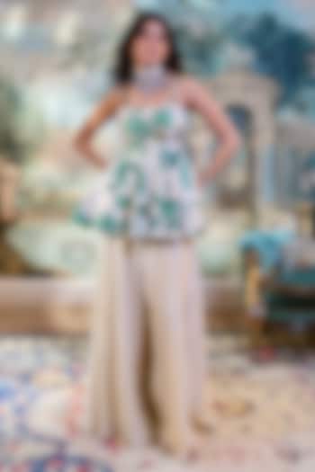 Ivory & Green Chiniya Silk Palazzo Pant Set by Paulmi & Harsh at Pernia's Pop Up Shop