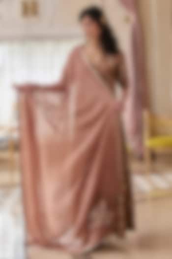 Mocha Brown Jacquard V-Neck Kurta Set by Paulmi & Harsh at Pernia's Pop Up Shop