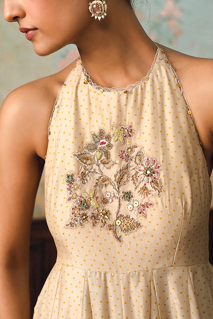 Ivory Cotton Silk Printed & Embroidered Jumpsuit by Paulmi & Harsh at Pernia's Pop Up Shop