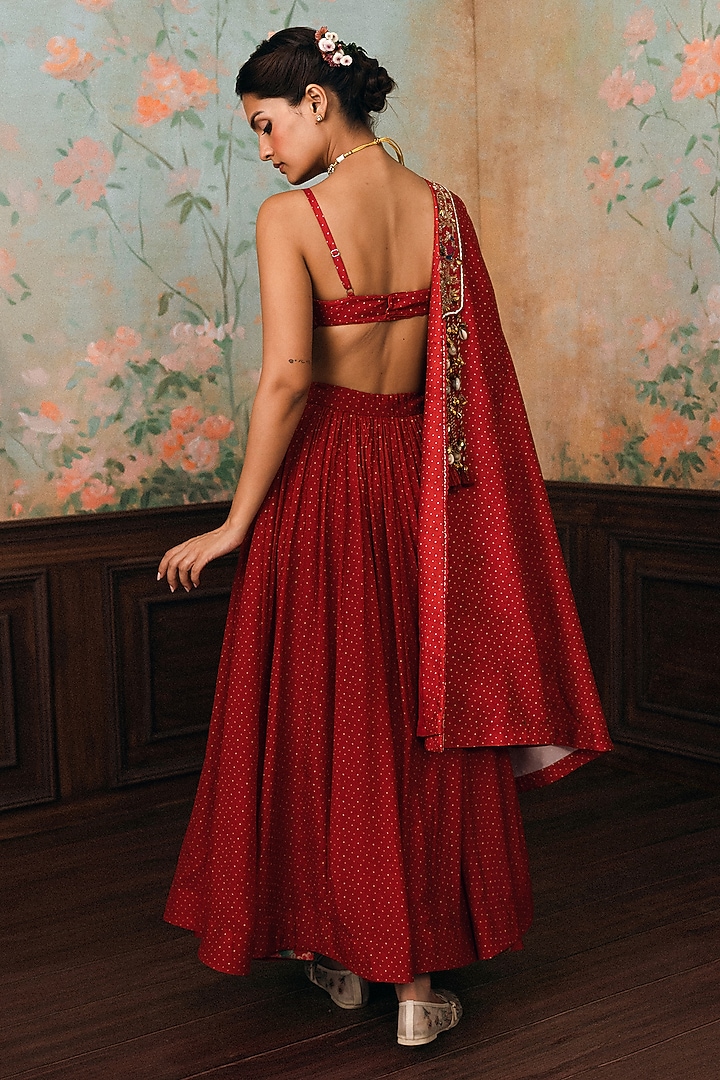 Crimson Red Cotton Silk Skirt Set by Paulmi & Harsh at Pernia's Pop Up Shop