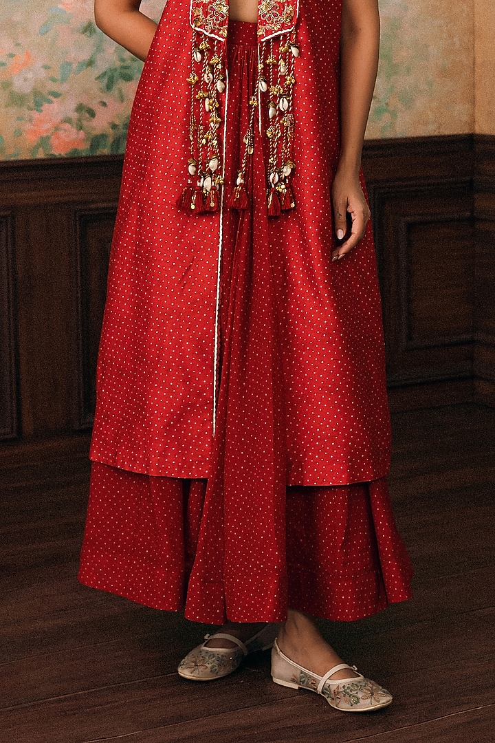 Crimson Red Cotton Silk Skirt Set by Paulmi & Harsh at Pernia's Pop Up Shop
