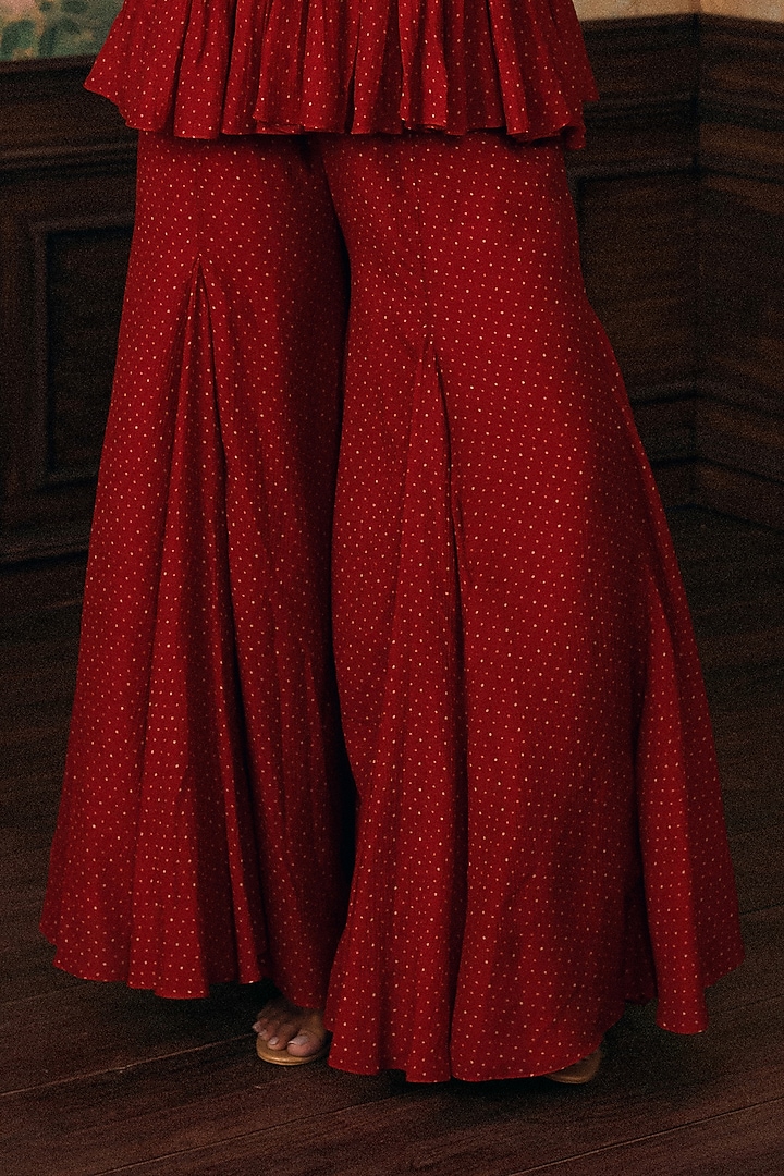 Crimson Red Crushed Palazzo Set by Paulmi & Harsh at Pernia's Pop Up Shop