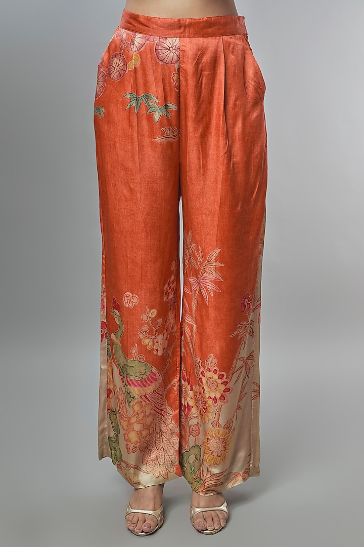 Rust Orange Japan Satin Printed Kurta Set by Paulmi & Harsh at Pernia's Pop Up Shop