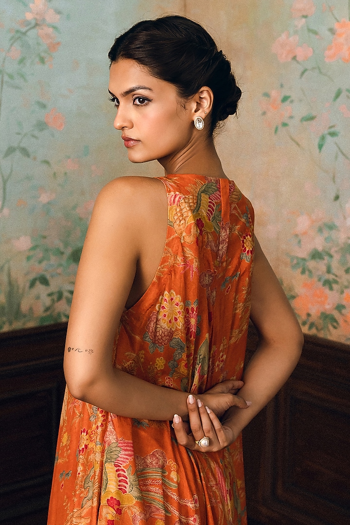 Rust Orange Gokul Chiniya Printed Kurta Set by Paulmi & Harsh at Pernia's Pop Up Shop