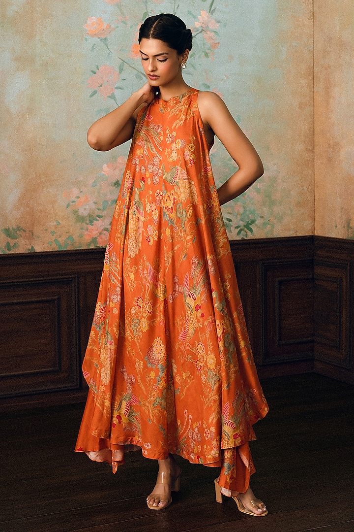 Rust Orange Gokul Chiniya Printed Kurta Set by Paulmi & Harsh at Pernia's Pop Up Shop