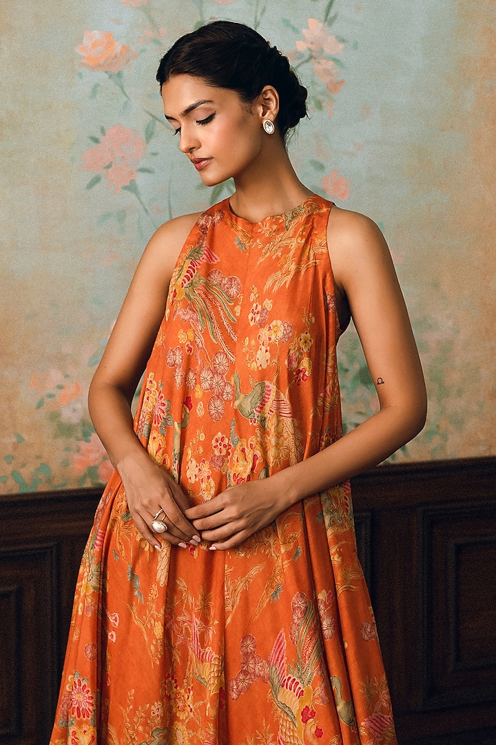 Rust Orange Gokul Chiniya Printed Kurta Set by Paulmi & Harsh at Pernia's Pop Up Shop