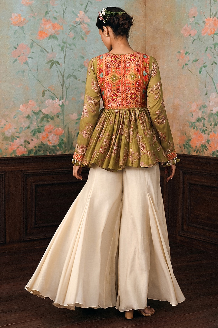 Ivory Cotton Silk Palazzo Set by Paulmi & Harsh at Pernia's Pop Up Shop