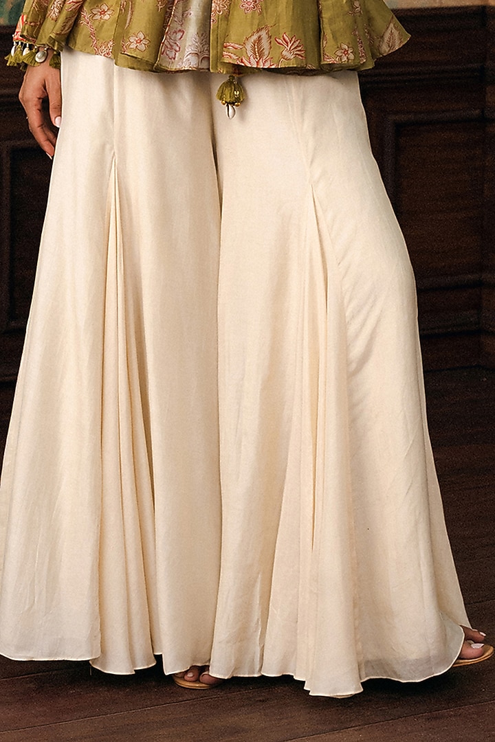 Ivory Cotton Silk Palazzo Set by Paulmi & Harsh at Pernia's Pop Up Shop