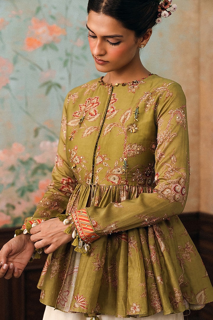 Ivory Cotton Silk Palazzo Set by Paulmi & Harsh at Pernia's Pop Up Shop