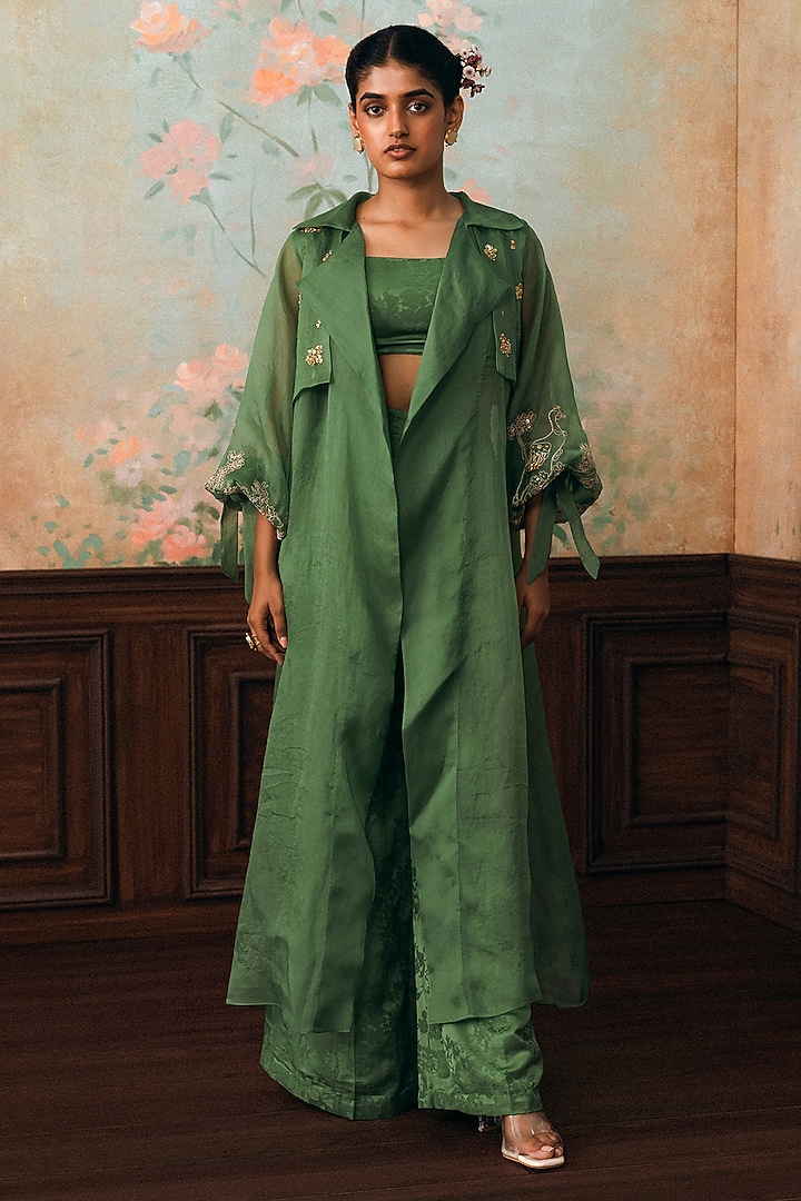 Parrot Green Jacquard Pant Set by Paulmi & Harsh at Pernia's Pop Up Shop