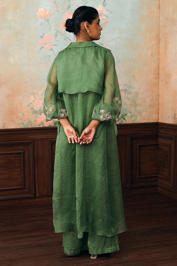 Parrot Green Jacquard Pant Set by Paulmi & Harsh at Pernia's Pop Up Shop