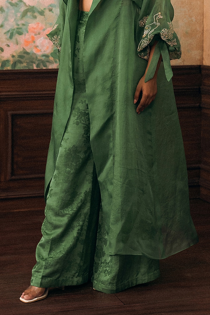 Parrot Green Jacquard Pant Set by Paulmi & Harsh at Pernia's Pop Up Shop
