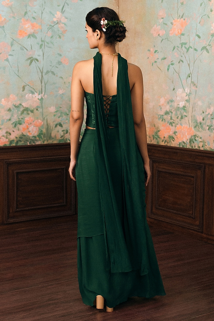 Forest Green Crushed Draped Skirt Set by Paulmi & Harsh at Pernia's Pop Up Shop