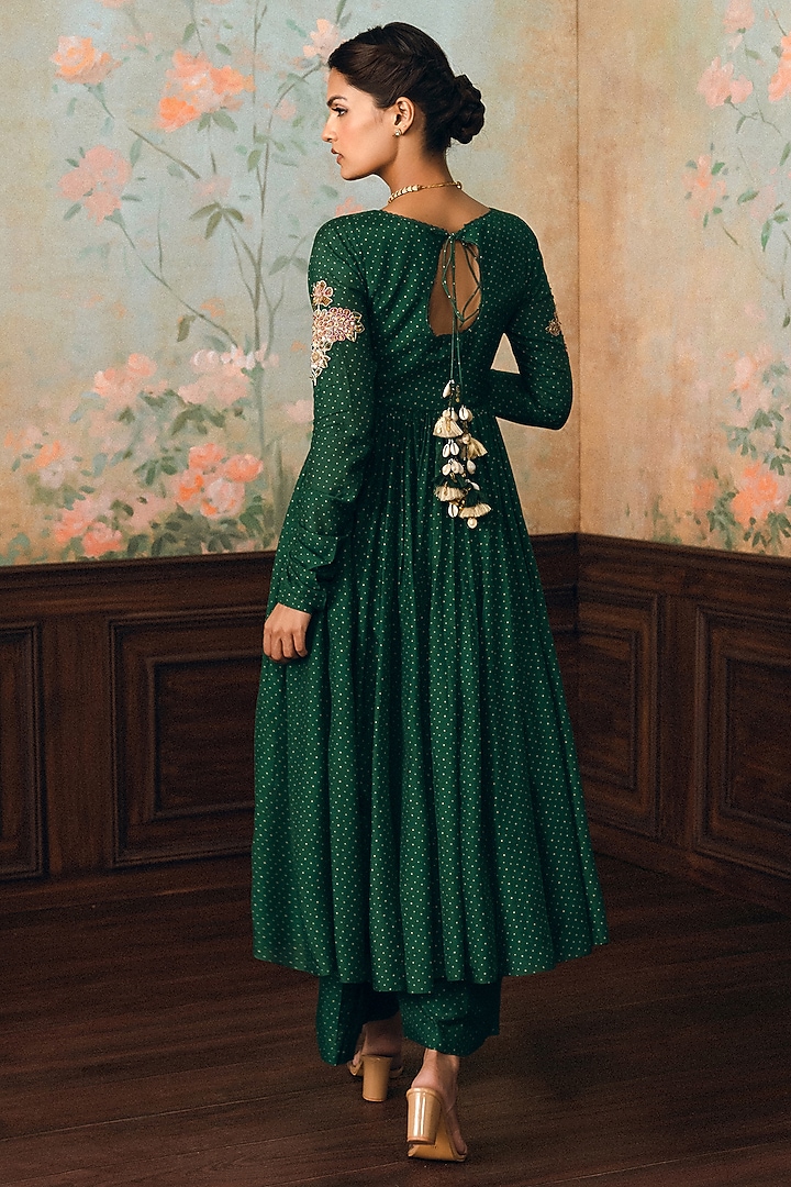Forest Green Cotton Silk Printed Wedding Anarkali Set by Paulmi & Harsh at Pernia's Pop Up Shop